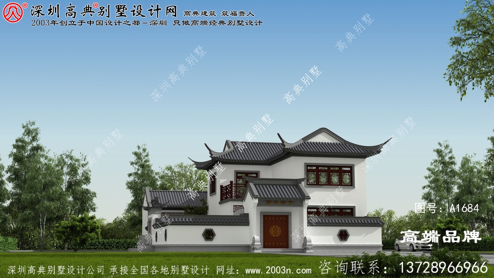 带中式小院的二层仿古别墅设计图，小户型自建房设计，外观美极了