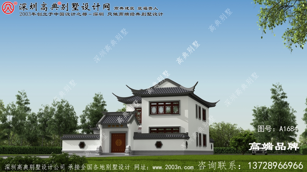 带中式小院的二层仿古别墅设计图，小户型自建房设计，外观美极了